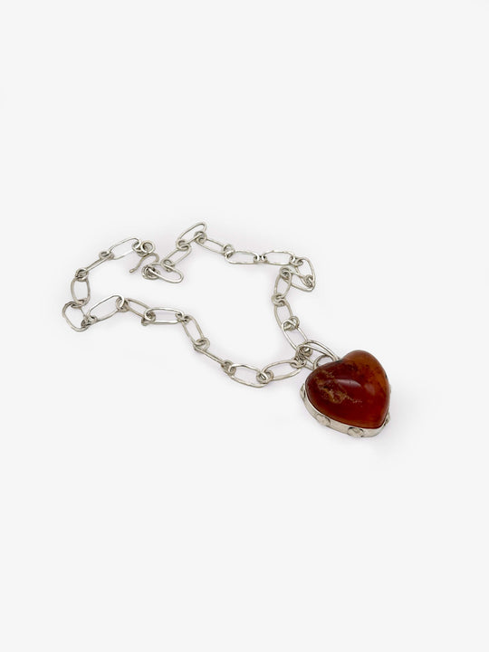 Kauri Gum Heart Necklace - Large/Silver