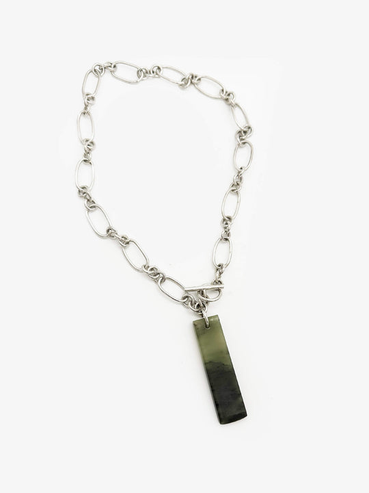 Chunky Silver Fob Chain Necklace with Pounamu