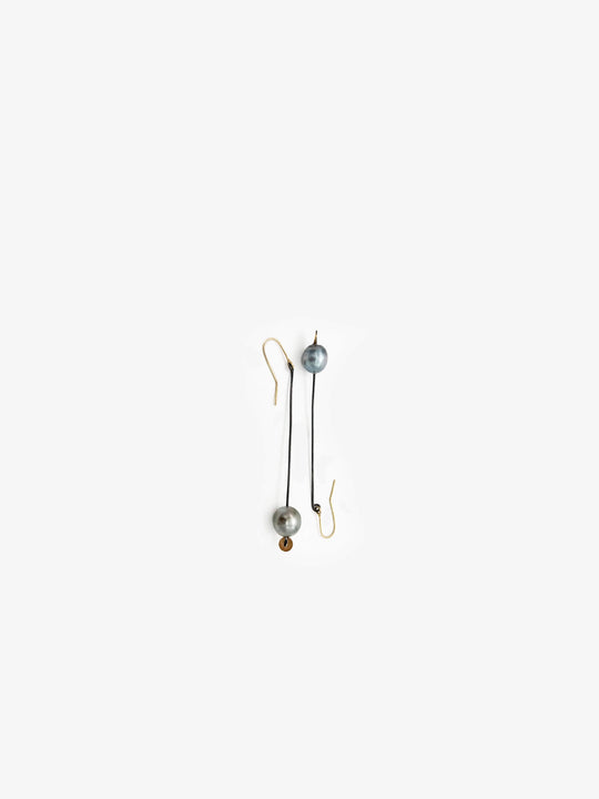 Tahitian Pearl, Silver & Gold Disc Hook Earrings