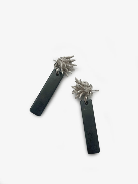 Cabbage Tree Earrings with Greenstone