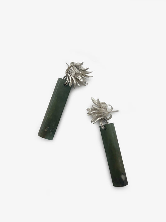 Cabbage Tree Earrings with Greenstone
