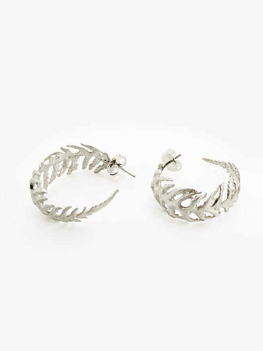 Silver Fern Hoop Earrings (AB383)