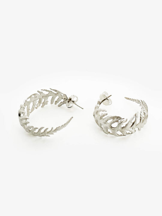 Silver Fern Hoop Earrings (AB383)