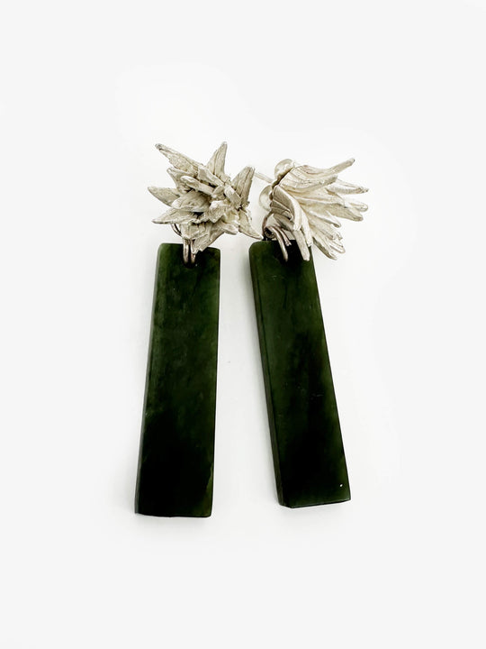 Cabbage Tree Earrings with Greenstone (AB386)