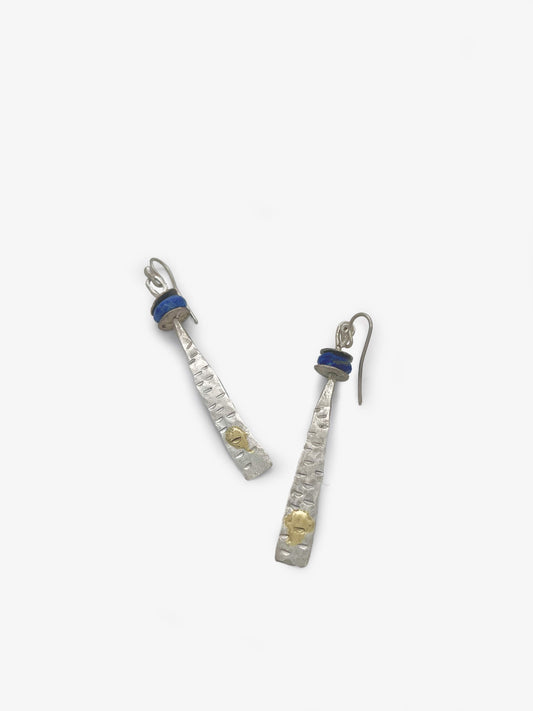 Long Silver Earrings with Lapis Beads