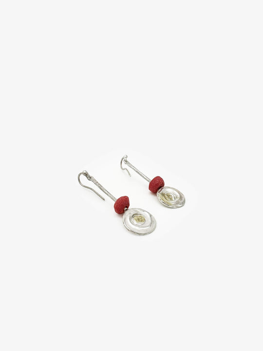 Spiral Drop Red Bead Earrings (BC274)