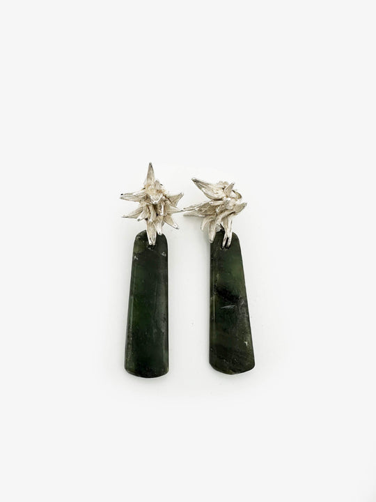 Cabbage Tree Earrings with Greenstone (AB386) by Anna Balasoglou