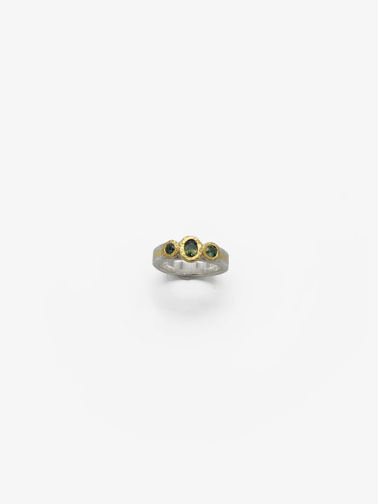 Green Sapphire Trio and Gold Ring