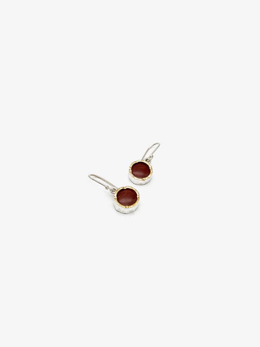 Round Jasper Earrings with Gold Edge