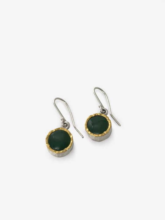 12mm gold Edged Round Pounamu Earrings