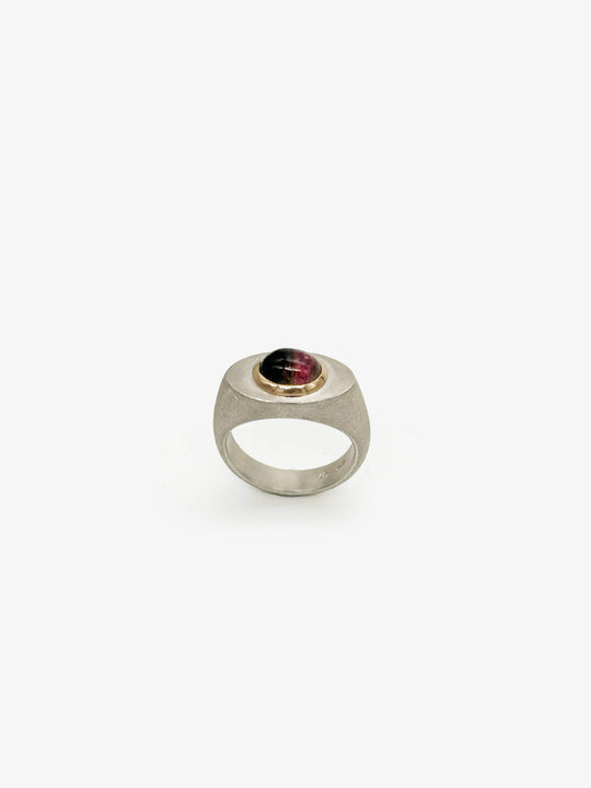Melon-Tourmaline Signet Style Ring