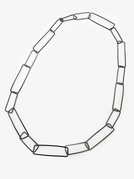 Oxidised Silver Sketches Oblong Necklace (IME37)