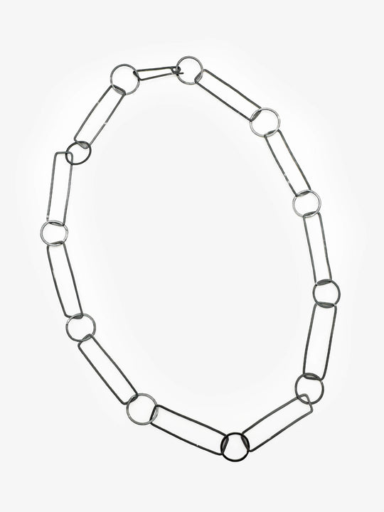 Sketches Round Oxidised Silver Necklace (IME39)