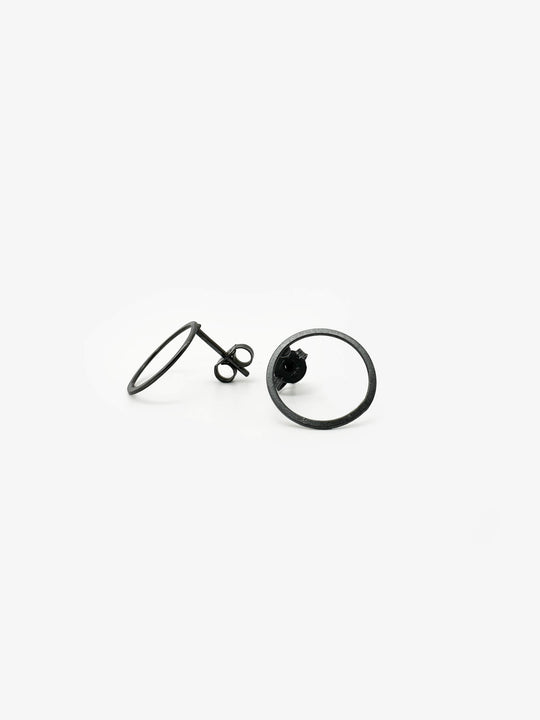 Sketches Round Oxidised Silver Stud Earrings (IME46)