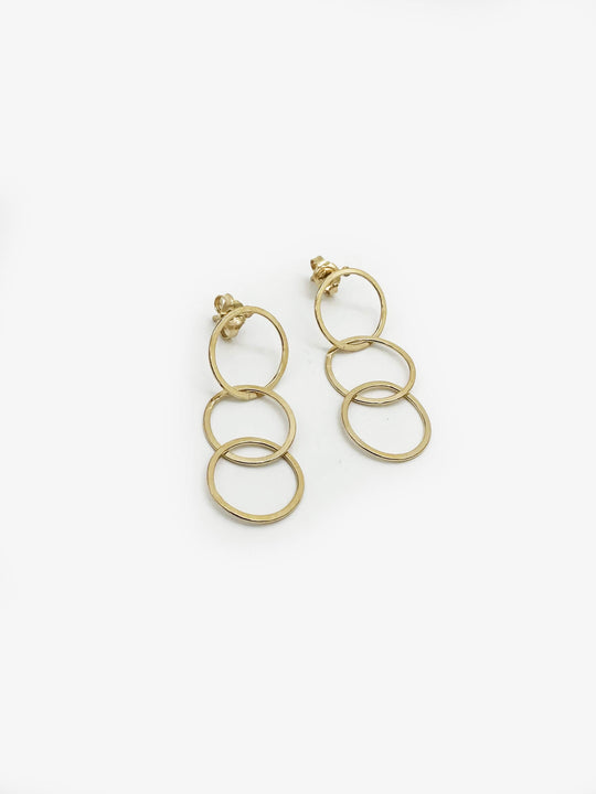 Sketches Round Gold Plated 3 Link Earrings (IME50)
