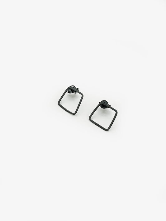 Sketches Square Oxidised Silver Stud Earrings (IME55)
