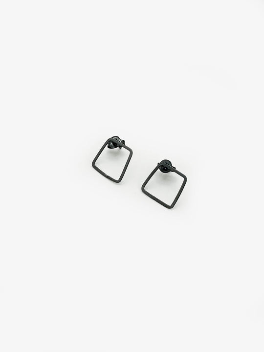 Sketches Square Oxidised Silver Stud Earrings (IME55)