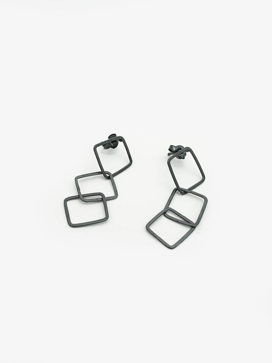 Sketches Square Oxidised Silver 3 Link Earrings (IME56)