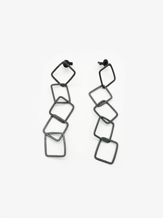 Sketches Square Oxidised Silver 5 Link Earrings (IME57)