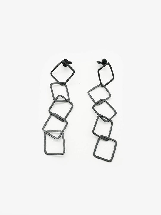 Sketches Square Oxidised Silver 5 Link Earrings (IME57)