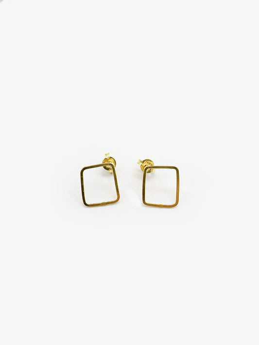 Sketches Square Gold Plated Stud Earrings (IME58)