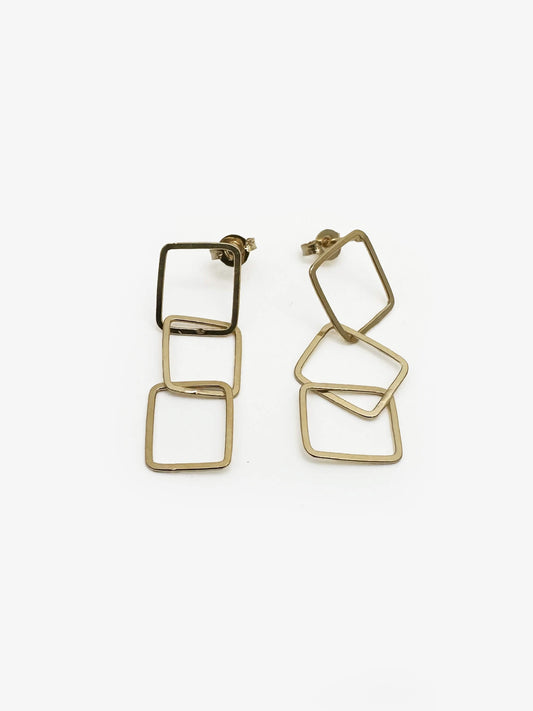 Sketches Square Gold Plated 3 Link Earrings (IME59)