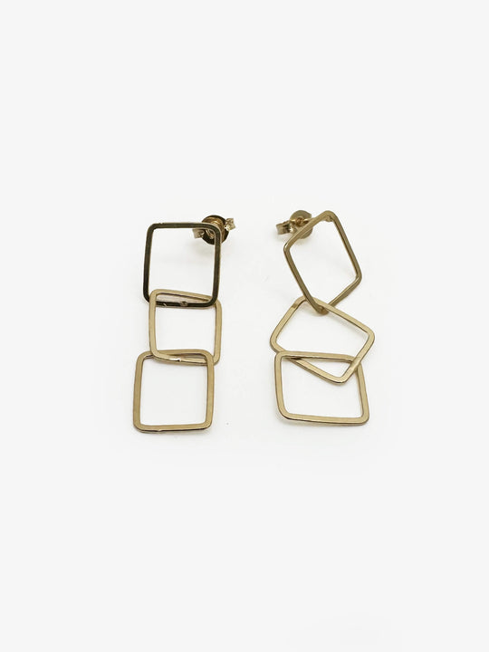 Sketches Square Gold Plated 3 Link Earrings (IME59)