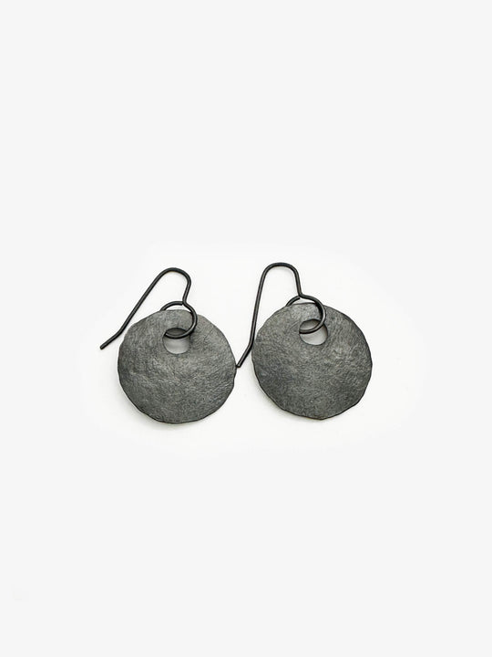 Small Disc Hook Oxidised Silver Earrings (IME79)