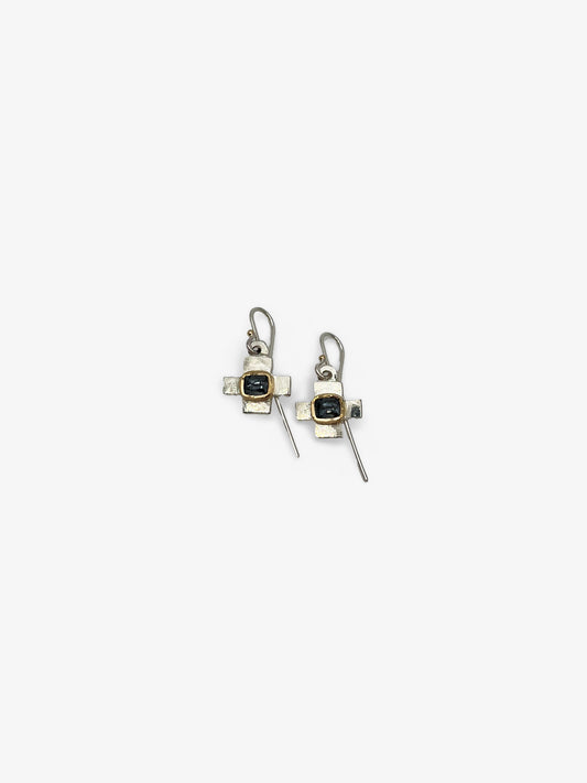 Grey Spinel Cross Earrings