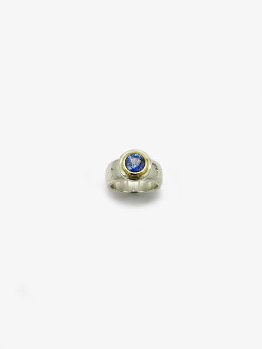 Sterling Silver 18ct Gold Sapphire Ring