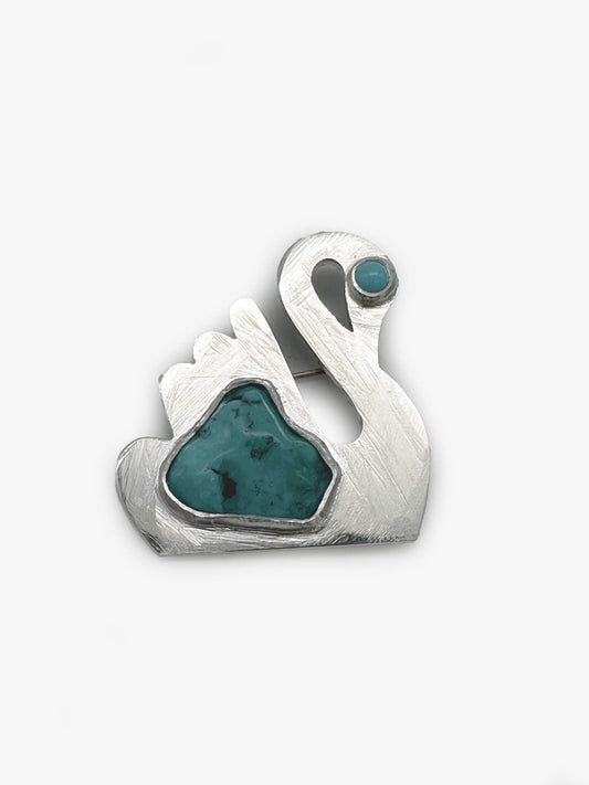 Turquoise Swan Brooch