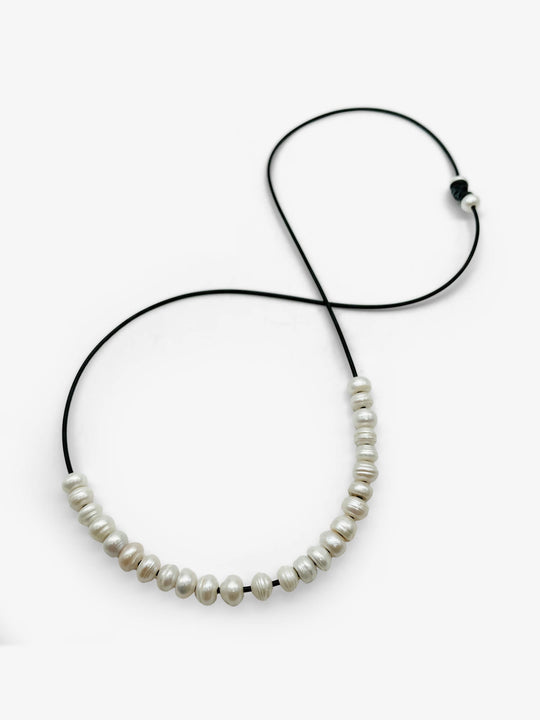 White Flat Pearl Necklace