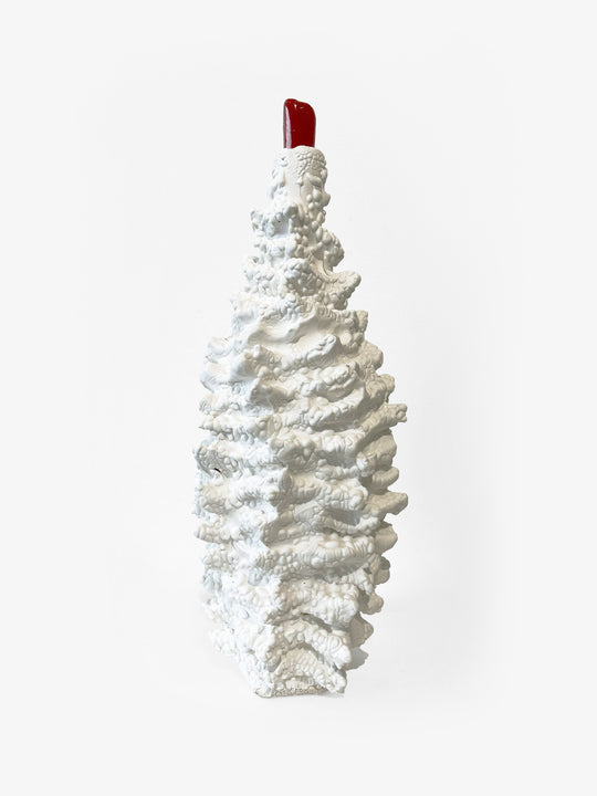 White on White Encrusted Bottle with Red Stopper