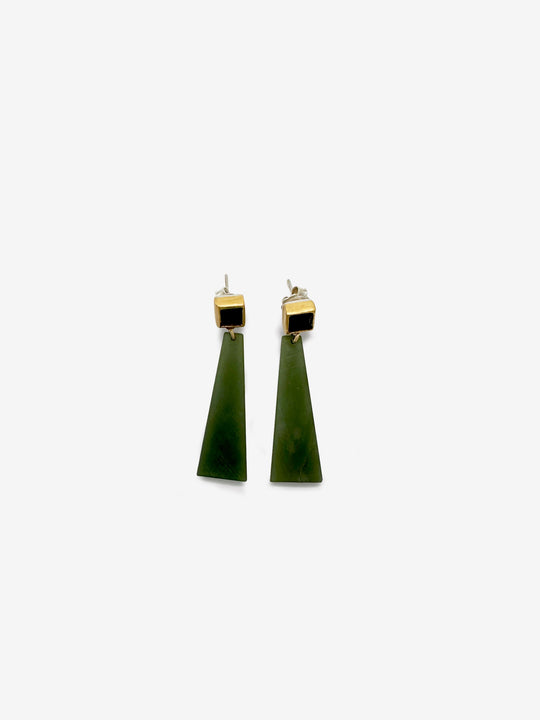 Pounamu Stud with Tapered Tag Earrings