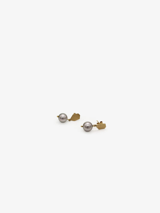 Hexagon Studs with Tahitian Pearl Drop Earrings
