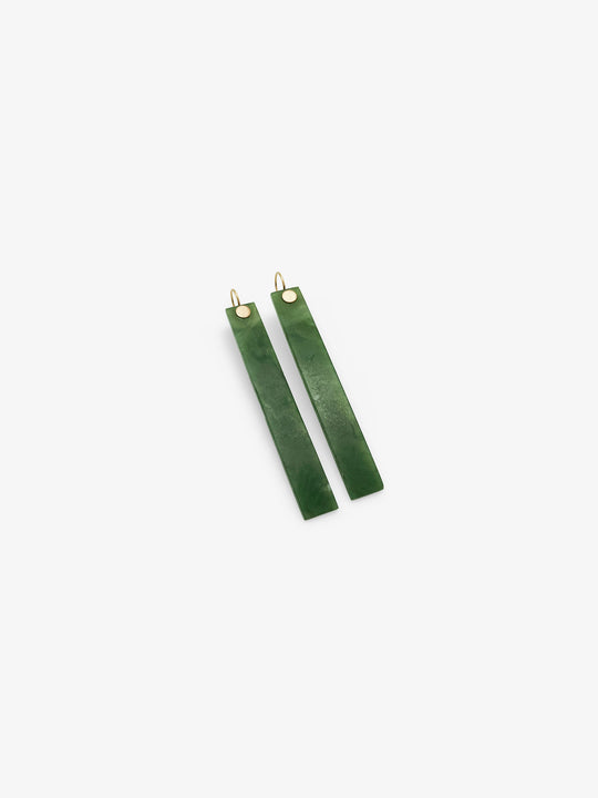 Long Rectangle Pounamu Earrings with Gold Disc