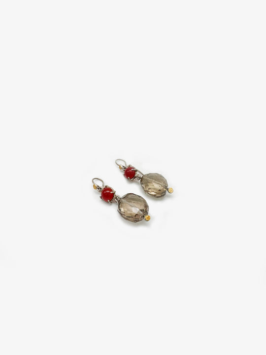 Empress Earrings carnelian smokey quartz