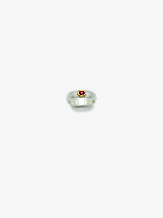 Silver ring with oval ruby by Rainer Beneke