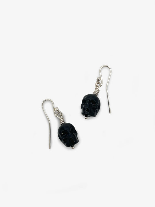 Obsidian Skull Earrings