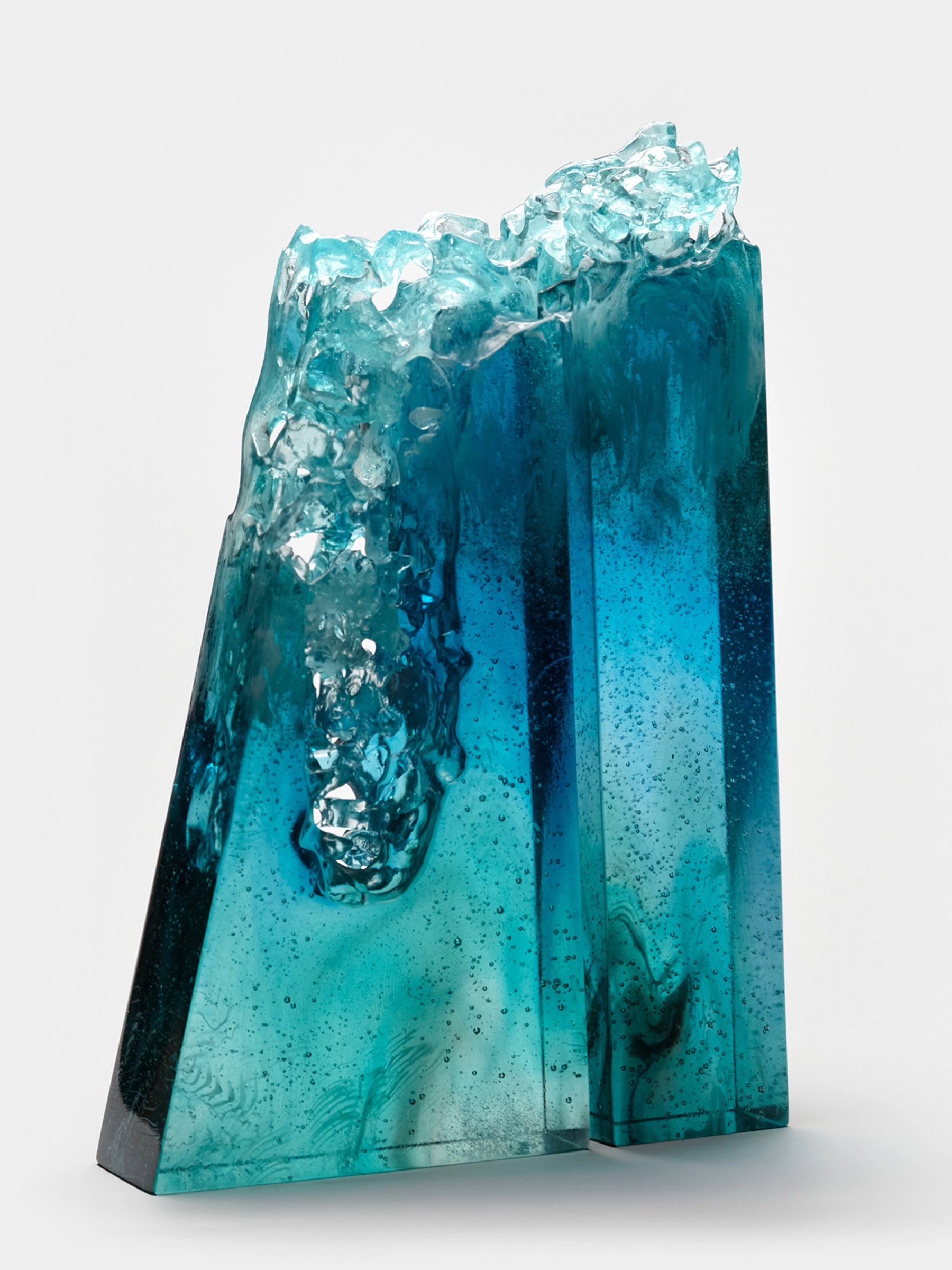 Deep #2 by NZ Glass Artist Di Tocker. A cast glass sculpture using the lost wax method. Made in artist Di Tocker's studio in Cambridge, New Zealand.