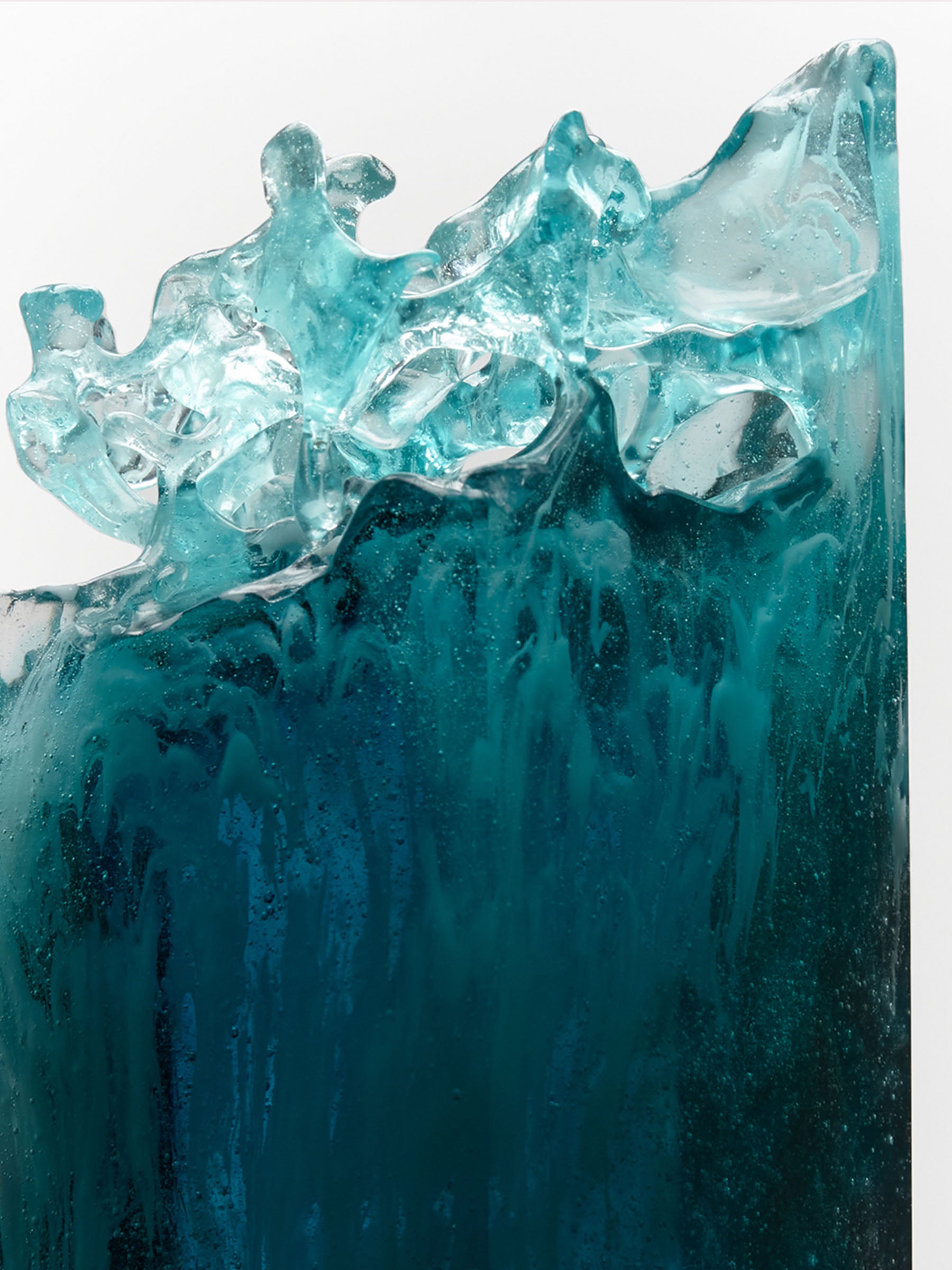 Detail image of artwork Deep #2 by NZ Glass Artist Di Tocker. A cast glass sculpture using the lost wax method. Made in artist Di Tocker's studio in Cambridge, New Zealand.